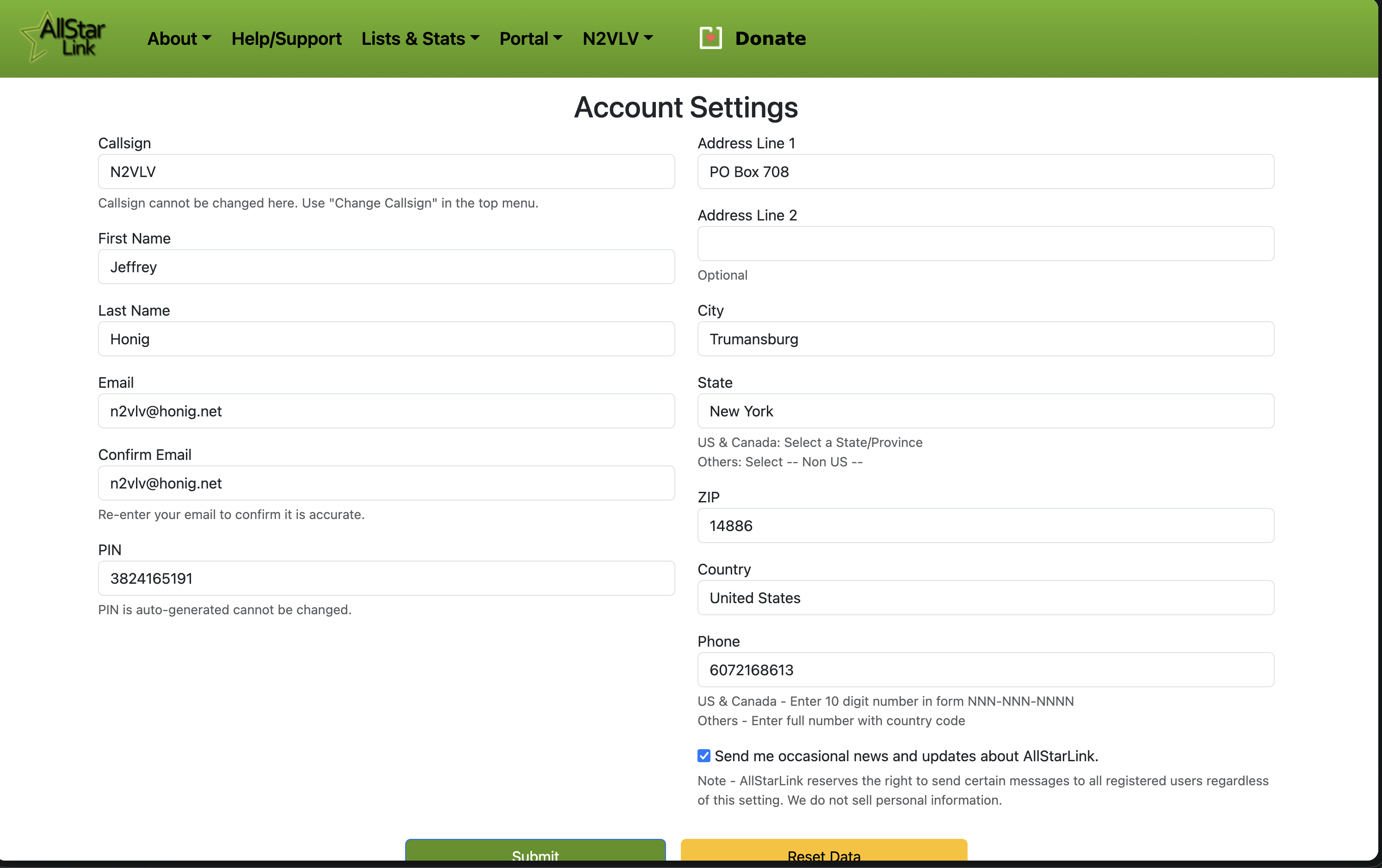 AllstarLink Account Settings